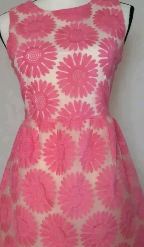 Primrose Pink Sheer Flower Pattern Dress S